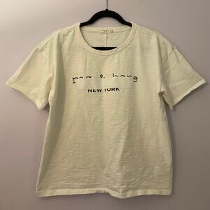 Rag & Bone Cream New York Taped Logo Tee Short Sleeve Shirt Boxy Women's Small
